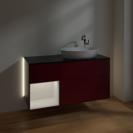 Тумба под раковину Villeroy & Boch Finion 120х50,1 см с подсветкой МДФ пион матовый лак/стекло черное матовое G922GFHB