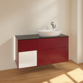 Тумба под раковину Villeroy & Boch Finion 120х50,1 см с подсветкой МДФ пион матовый лак/стекло черное матовое G922GFHB