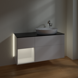 Тумба под раковину Villeroy & Boch Finion 120х50,1 см с подсветкой МДФ белый матовый лак/стекло черное матовое G922GFMT