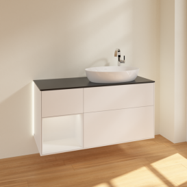 Тумба под раковину Villeroy & Boch Finion 120х50,1 см с подсветкой МДФ белый матовый лак/стекло черное матовое G922GFMT