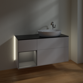 Тумба под раковину Villeroy & Boch Finion 120х50,1 см с подсветкой МДФ глянцевый белый лак/стекло черное матовое G922GKGF