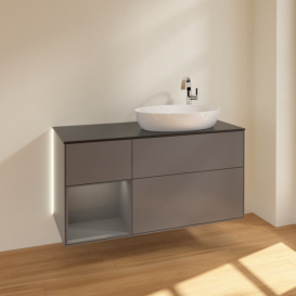 Тумба под раковину Villeroy & Boch Finion 120х50,1 см с подсветкой МДФ антрацит матовый лак/стекло черное матовое G922GKGK