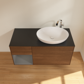 Тумба под раковину Villeroy & Boch Finion 120х50,1 см с подсветкой МДФ шпон грецкого ореха/стекло черное матовое G922GKGN