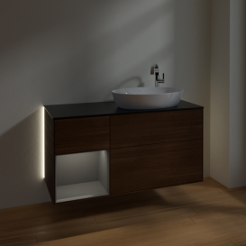 Тумба под раковину Villeroy & Boch Finion 120х50,1 см с подсветкой МДФ шпон грецкого ореха/стекло черное матовое G922GKGN