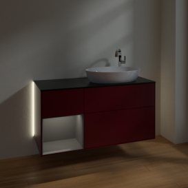 Тумба под раковину Villeroy & Boch Finion 120х50,1 см с подсветкой МДФ пион матовый лак/стекло черное матовое G922GKHB