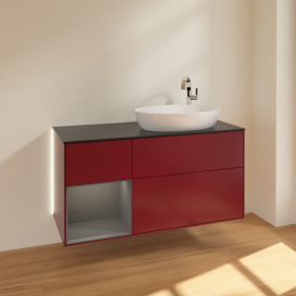 Тумба под раковину Villeroy & Boch Finion 120х50,1 см с подсветкой МДФ пион матовый лак/стекло черное матовое G922GKHB