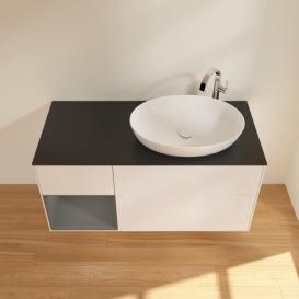 Тумба под раковину Villeroy & Boch Finion 120х50,1 см с подсветкой МДФ белый матовый лак/стекло черное матовое G922GKMT