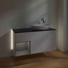 Тумба под раковину Villeroy & Boch Finion 120х50,1 см с подсветкой МДФ белый матовый лак/стекло черное матовое G922GKMT