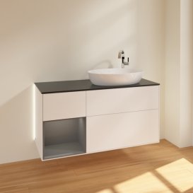 Тумба под раковину Villeroy & Boch Finion 120х50,1 см с подсветкой МДФ белый матовый лак/стекло черное матовое G922GKMT