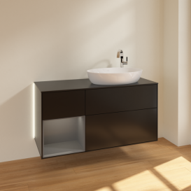 Тумба под раковину Villeroy & Boch Finion 120х50,1 см с подсветкой МДФ черный матовый лак/стекло черное матовое G922GKPD