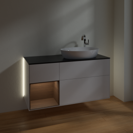 Тумба під раковину Villeroy & Boch Finion 120х50,1 см з підсвіткою МДФ білий глянцевий лак/скло чорне матове G922GNGF