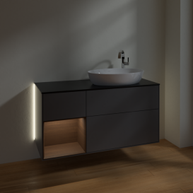 Тумба под раковину Villeroy & Boch Finion 120х50,1 см с подсветкой МДФ антрацит матовый лак/стекло черное матовое G922GNGK