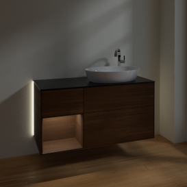 Тумба под раковину Villeroy & Boch Finion 120х50,1 см с подсветкой МДФ шпон грецкого ореха/стекло черное матовое G922GNGN