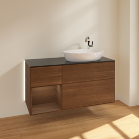 Тумба под раковину Villeroy & Boch Finion 120х50,1 см с подсветкой МДФ шпон грецкого ореха/стекло черное матовое G922GNGN