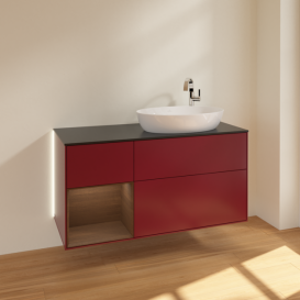 Тумба под раковину Villeroy & Boch Finion 120х50,1 см с подсветкой МДФ пион матовый лак/стекло черное матовое G922GNHB