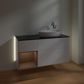 Тумба под раковину Villeroy & Boch Finion 120х50,1 см с подсветкой МДФ белый матовый лак/стекло черное матовое G922GNMT