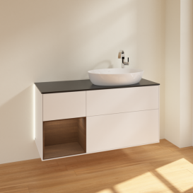 Тумба под раковину Villeroy & Boch Finion 120х50,1 см с подсветкой МДФ белый матовый лак/стекло черное матовое G922GNMT