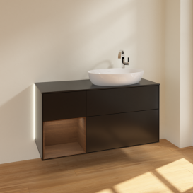 Тумба под раковину Villeroy & Boch Finion 120х50,1 см с подсветкой МДФ черный матовый лак/стекло черное матовое G922GNPD