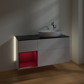 Тумба под раковину Villeroy & Boch Finion 120х50,1 см с подсветкой МДФ глянцевый белый лак/стекло черное матовое G922HBGF