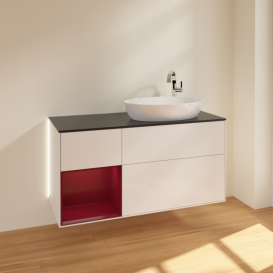 Тумба под раковину Villeroy & Boch Finion 120х50,1 см с подсветкой МДФ глянцевый белый лак/стекло черное матовое G922HBGF