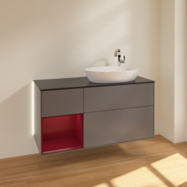 Тумба под раковину Villeroy & Boch Finion 120х50,1 см с подсветкой МДФ антрацит матовый лак/стекло черное матовое G922HBGK