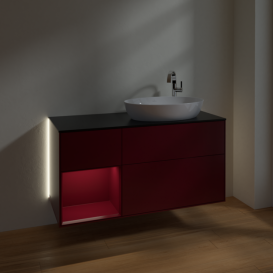 Тумба под раковину Villeroy & Boch Finion 120х50,1 см с подсветкой МДФ пион матовый лак/стекло черное матовое G922HBHB