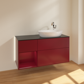 Тумба под раковину Villeroy & Boch Finion 120х50,1 см с подсветкой МДФ пион матовый лак/стекло черное матовое G922HBHB