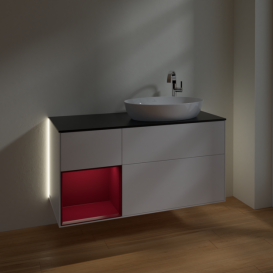 Тумба под раковину Villeroy & Boch Finion 120х50,1 см с подсветкой МДФ белый матовый лак/стекло черное матовое G922HBMT