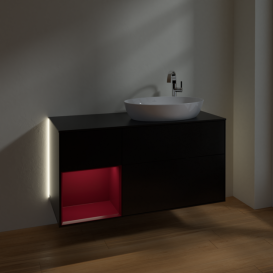 Тумба под раковину Villeroy & Boch Finion 120х50,1 см с подсветкой МДФ черный матовый лак/стекло черное матовое G922HBPD