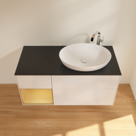 Тумба под раковину Villeroy & Boch Finion 120х50,1 см с подсветкой МДФ глянцевый белый лак/стекло черное матовое G922HFGF