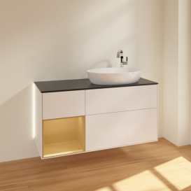 Тумба под раковину Villeroy & Boch Finion 120х50,1 см с подсветкой МДФ глянцевый белый лак/стекло черное матовое G922HFGF