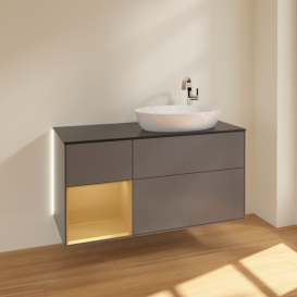 Тумба под раковину Villeroy & Boch Finion 120х50,1 см с подсветкой МДФ антрацит матовый лак/стекло черное матовое G922HFGK