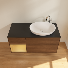 Тумба под раковину Villeroy & Boch Finion 120х50,1 см с подсветкой МДФ шпон грецкого ореха/стекло черное матовое G922HFGN