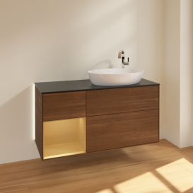 Тумба под раковину Villeroy & Boch Finion 120х50,1 см с подсветкой МДФ шпон грецкого ореха/стекло черное матовое G922HFGN