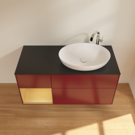 Тумба под раковину Villeroy & Boch Finion 120х50,1 см с подсветкой МДФ пион матовый лак/стекло черное матовое G922HFHB