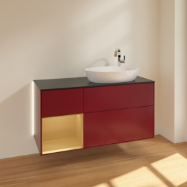 Тумба под раковину Villeroy & Boch Finion 120х50,1 см с подсветкой МДФ пион матовый лак/стекло черное матовое G922HFHB