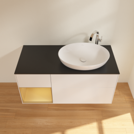 Тумба под раковину Villeroy & Boch Finion 120х50,1 см с подсветкой МДФ белый матовый лак/стекло черное матовое G922HFMT