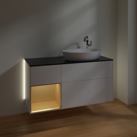 Тумба под раковину Villeroy & Boch Finion 120х50,1 см с подсветкой МДФ белый матовый лак/стекло черное матовое G922HFMT