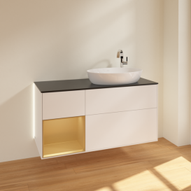 Тумба под раковину Villeroy & Boch Finion 120х50,1 см с подсветкой МДФ белый матовый лак/стекло черное матовое G922HFMT