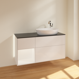 Тумба под раковину Villeroy & Boch Finion 120х50,1 см с подсветкой МДФ глянцевый белый лак/стекло черное матовое G922MTGF