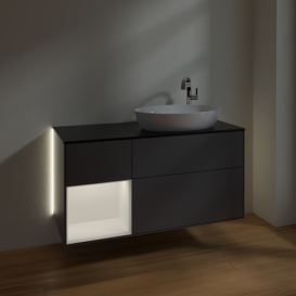 Тумба под раковину Villeroy & Boch Finion 120х50,1 см с подсветкой МДФ антрацит матовый лак/стекло черное матовое G922MTGK