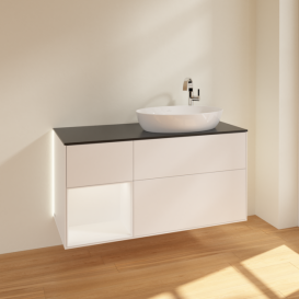 Тумба под раковину Villeroy & Boch Finion 120х50,1 см с подсветкой МДФ белый матовый лак/стекло черное матовое G922MTMT