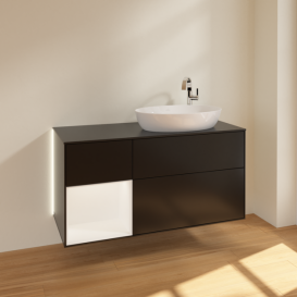 Тумба под раковину Villeroy & Boch Finion 120х50,1 см с подсветкой МДФ черный матовый лак/стекло черное матовое G922MTPD