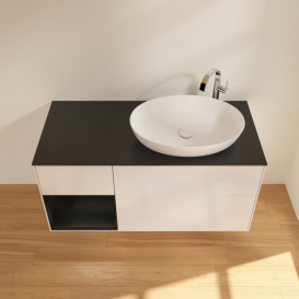 Тумба под раковину Villeroy & Boch Finion 120х50,1 см с подсветкой МДФ глянцевый белый лак/стекло черное матовое G922PDGF
