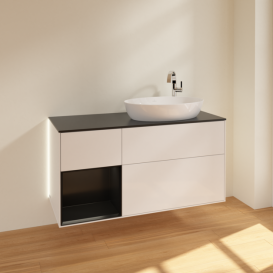 Тумба под раковину Villeroy & Boch Finion 120х50,1 см с подсветкой МДФ глянцевый белый лак/стекло черное матовое G922PDGF