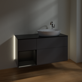 Тумба под раковину Villeroy & Boch Finion 120х50,1 см с подсветкой МДФ антрацит матовый лак/стекло черное матовое G922PDGK