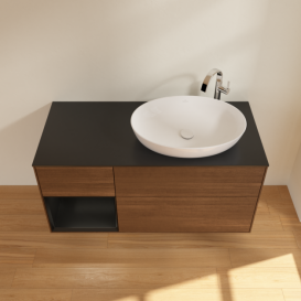 Тумба под раковину Villeroy & Boch Finion 120х50,1 см с подсветкой МДФ шпон грецкого ореха/стекло черное матовое G922PDGN