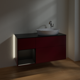 Тумба под раковину Villeroy & Boch Finion 120х50,1 см с подсветкой МДФ пион матовый лак/стекло черное матовое G922PDHB