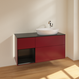 Тумба под раковину Villeroy & Boch Finion 120х50,1 см с подсветкой МДФ пион матовый лак/стекло черное матовое G922PDHB