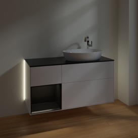 Тумба под раковину Villeroy & Boch Finion 120х50,1 см с подсветкой МДФ белый матовый лак/стекло черное матовое G922PDMT